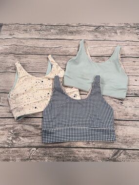 Lot of 3 Reversible Senita Athletics Sports Bras Solid, Terrazzo, Houndstooth M
